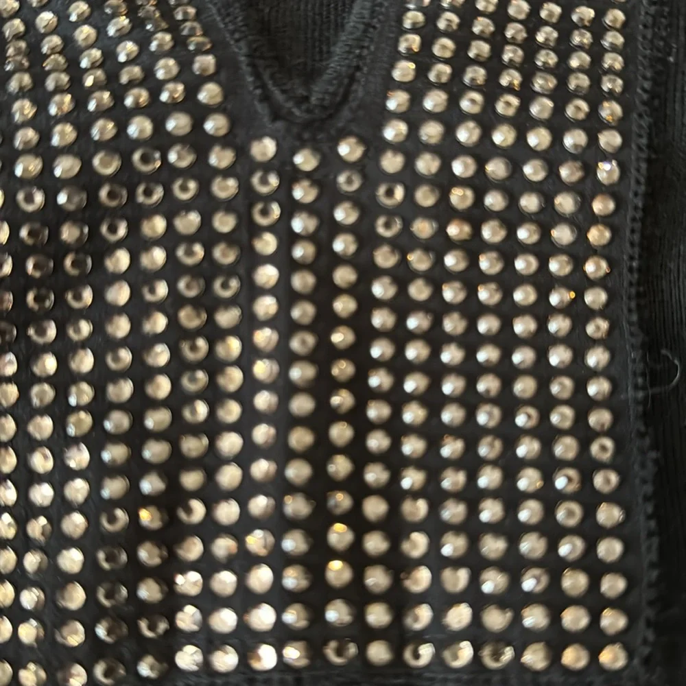 Tory Burch Black Merino Wool Rhinestone Embellished Tunic Sweater